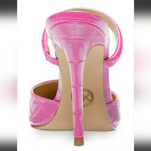 Michael Kors Jessa Crocodile Embossed Leather Mule Pink 10 - Picture 3 of 6